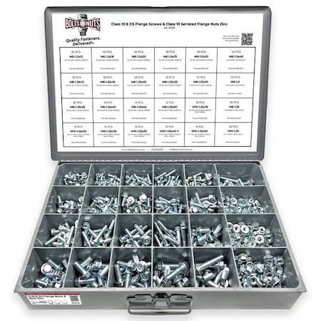 Boltsandnuts.Com Metric Class 10.9 JIS Hex Flange Frame Bolts & Serrated Nuts Assortment M6-M10 763 PCS Assortment Kit #199